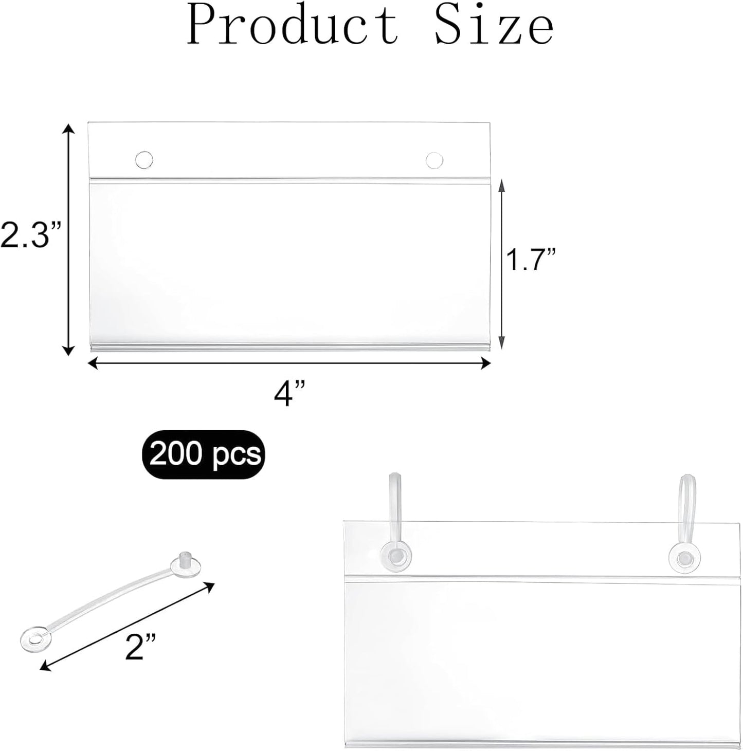 200 Pieces Wire Shelf Label Holders,4" x 2.3" Clear Price Tag Holder for Wire Plastic Shelving with Double Snap Lock Closure,Reusable Basket Label Holders for Retail Market and Home