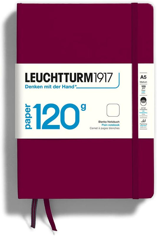 LEUCHTTURM1917-120G Special Edition - Medium A5 Plain Hardcover Notebook (Port Red) - 203 Numbered Pages with 120gsm Paper