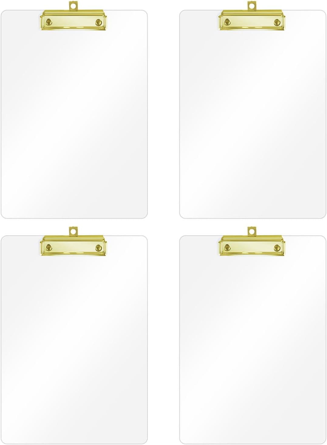 Honagu Acrylic Clear Clipboards, Transparent Plastic Clipboard with Gold Strong Clip Hidden Hanging Hole, A4 Letter Size Clipboards for Nurses, Art Student, Teachers,School & Office Supplies, 4PC