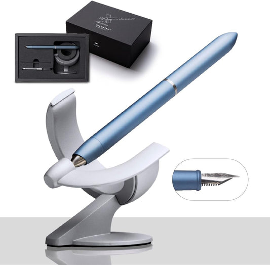 novium Hoverpen Future Edition - Luxury Metal Fountain Pen With Fine Nib, Aerospace Metal Made, Futuristic Aesthetic Desk, Free Spinning Executive, Signing Pen (Mist Blue)