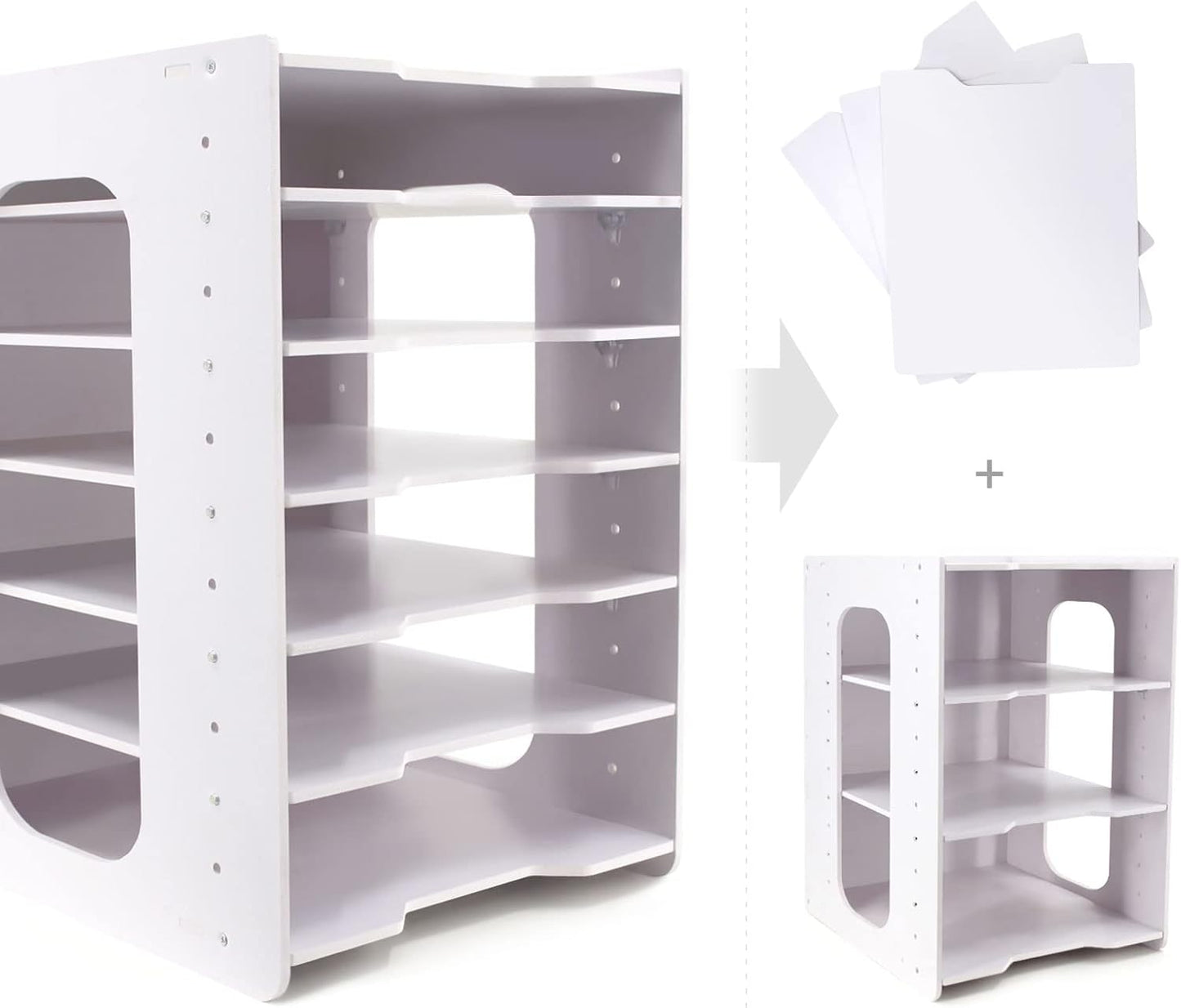 SONGWAY File Organizer for Desk - 7 Tier Document Holder with Removable Shelves, Letter Mail Rack, File Sorter Organizer, A4 Paper Storage Holder, Desktop Organizer for Home Office School, White