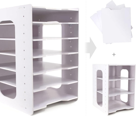SONGWAY File Organizer for Desk - 7 Tier Document Holder with Removable Shelves, Letter Mail Rack, File Sorter Organizer, A4 Paper Storage Holder, Desktop Organizer for Home Office School, White