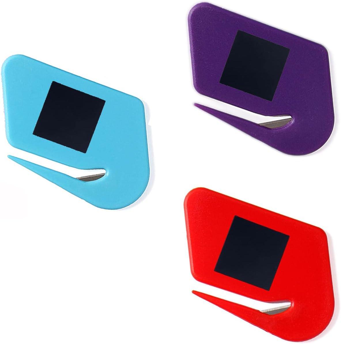 Magnetic Letter Openers - 3 Pack Envelope Slitter & Cutter, Mail Opener Blade with Magnet, Letter Opener for Women - Purple, Red, Lake Blue