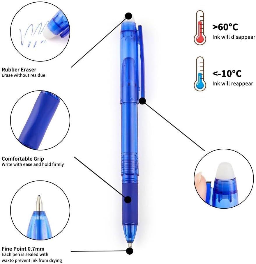 Volcanics Erasable Gel Pens, 0.7mm Fine Point Gel Erasable Ink Pens with Eraser - Rocket Book Pens, Black and Blue, 12 Pack, Smooth Writing Pens Pencil-Like Precision for Home School & Office