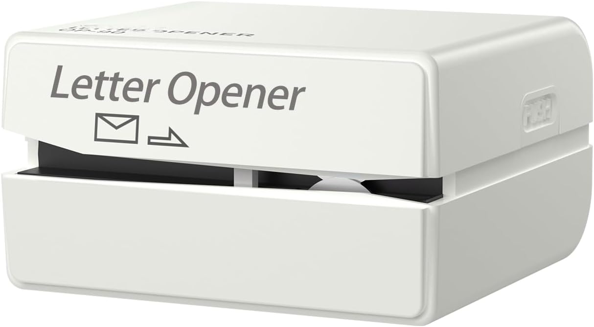 Battery Operated Electric Letter Opener - Portable Efficient Electric Envelope Opener, Mail Opener, Universal Mail Cutter Tool for Office & Home Use, White