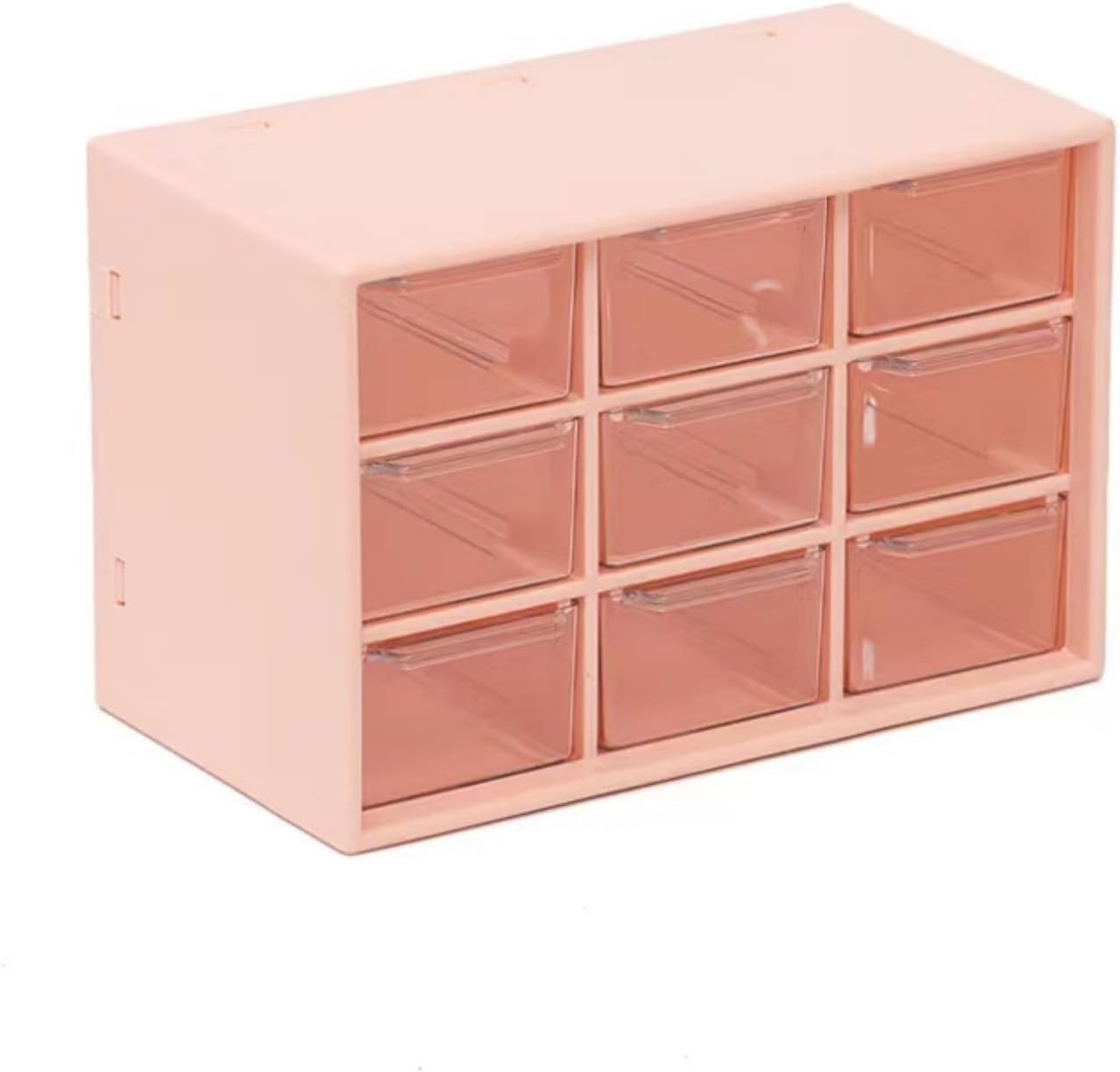 Feadily 2PCS Small Drawer Organizer for Desk, Desktop Drawer Organizer with 9 Clear Drawers, Plastic Desktop Storage Drawers 7.1 Inch x 3 .9 Inch x 4.7 Inch, Pink