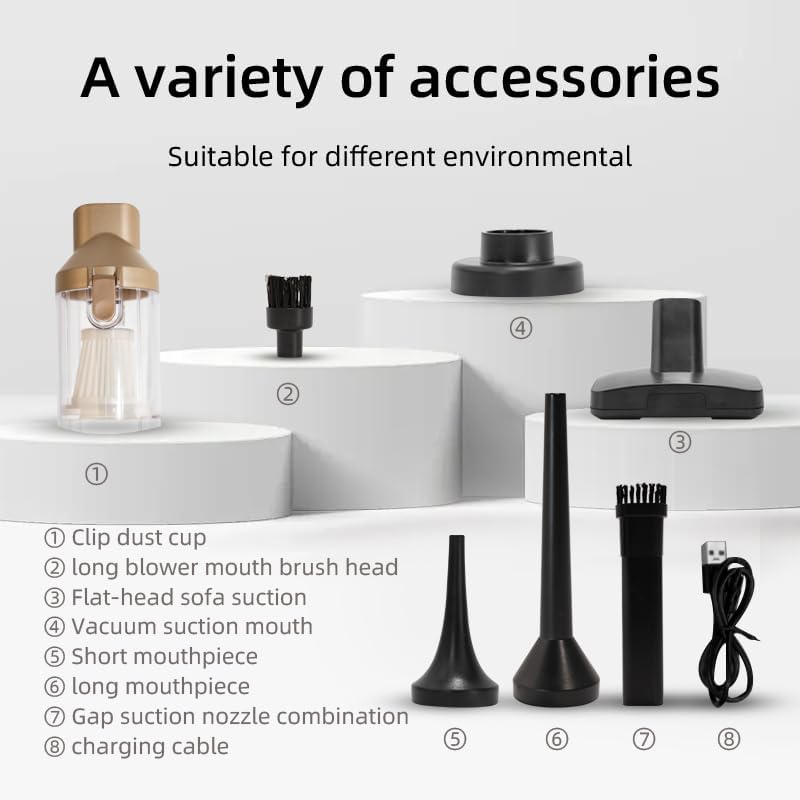 Handheld Vacuum Cleaner Cordless, Desk Vacuum Cleaner Compressed Electric Air Duster 15000Pa Suction, 4-in-1 Portable Vortex Vacuum Dust Buster Air Blower for Computer,Car,Balloon,White