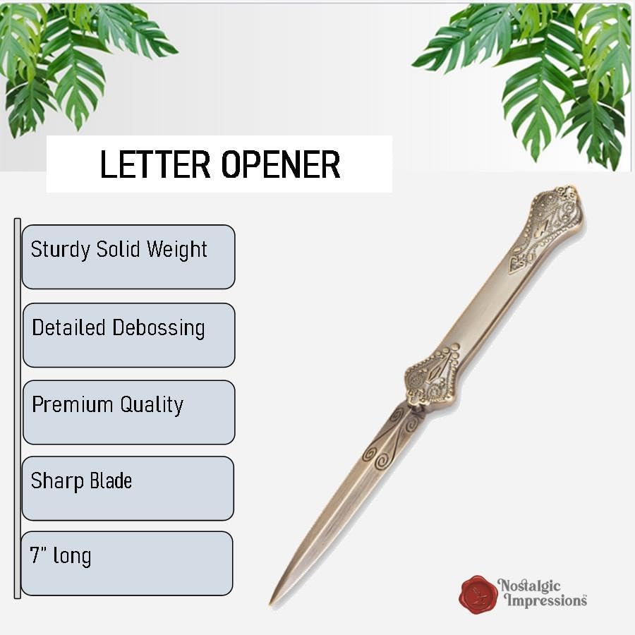 Nostalgic Impressions Decorative Letter Opener Paper Cutting Knife Premium Antiqued Metal for Envelopes with Vintage Detail 7” Long