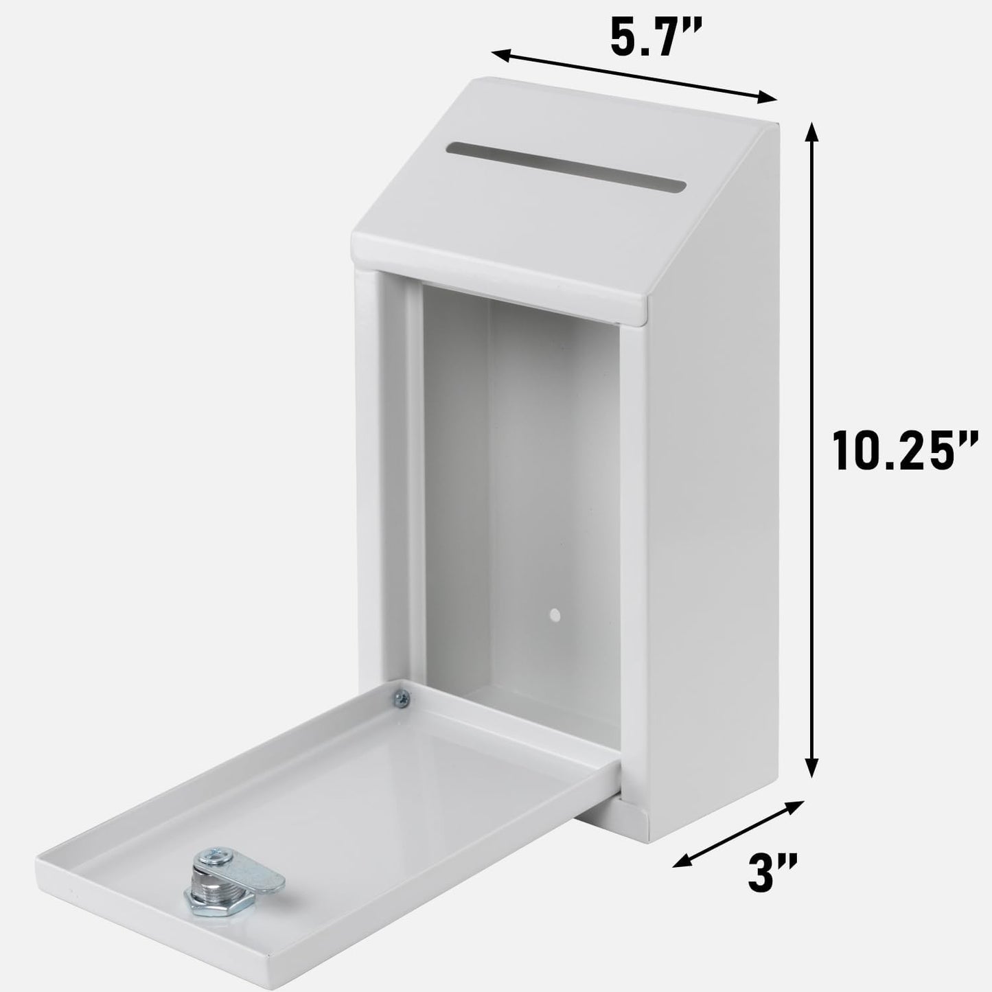 Metal Donation Box with Lock, Wall Mounted, Suggestion Box with 4 Iron Keys, White, Cash Drop Box with Slot, 1-Pack