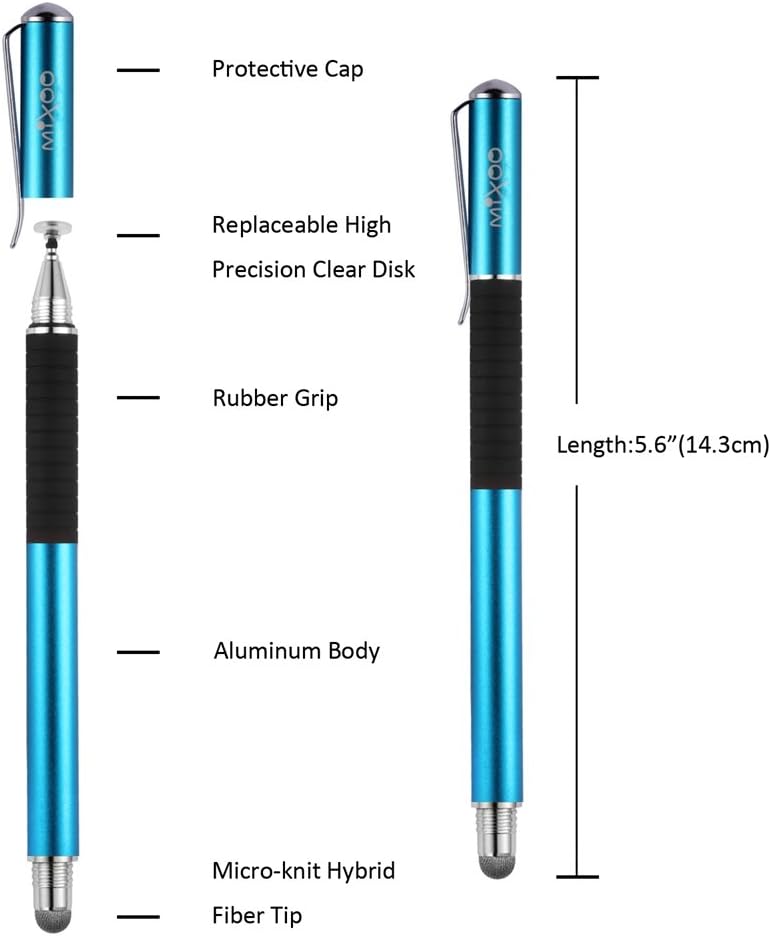 Mixoo 2-in-1 High Precision Stylus (Disc & Fiber Tips 2 in 1 Series), Extra with 3 Replaceable Tips, Compatible with Capacitive Touch Screen Devices (Blue)