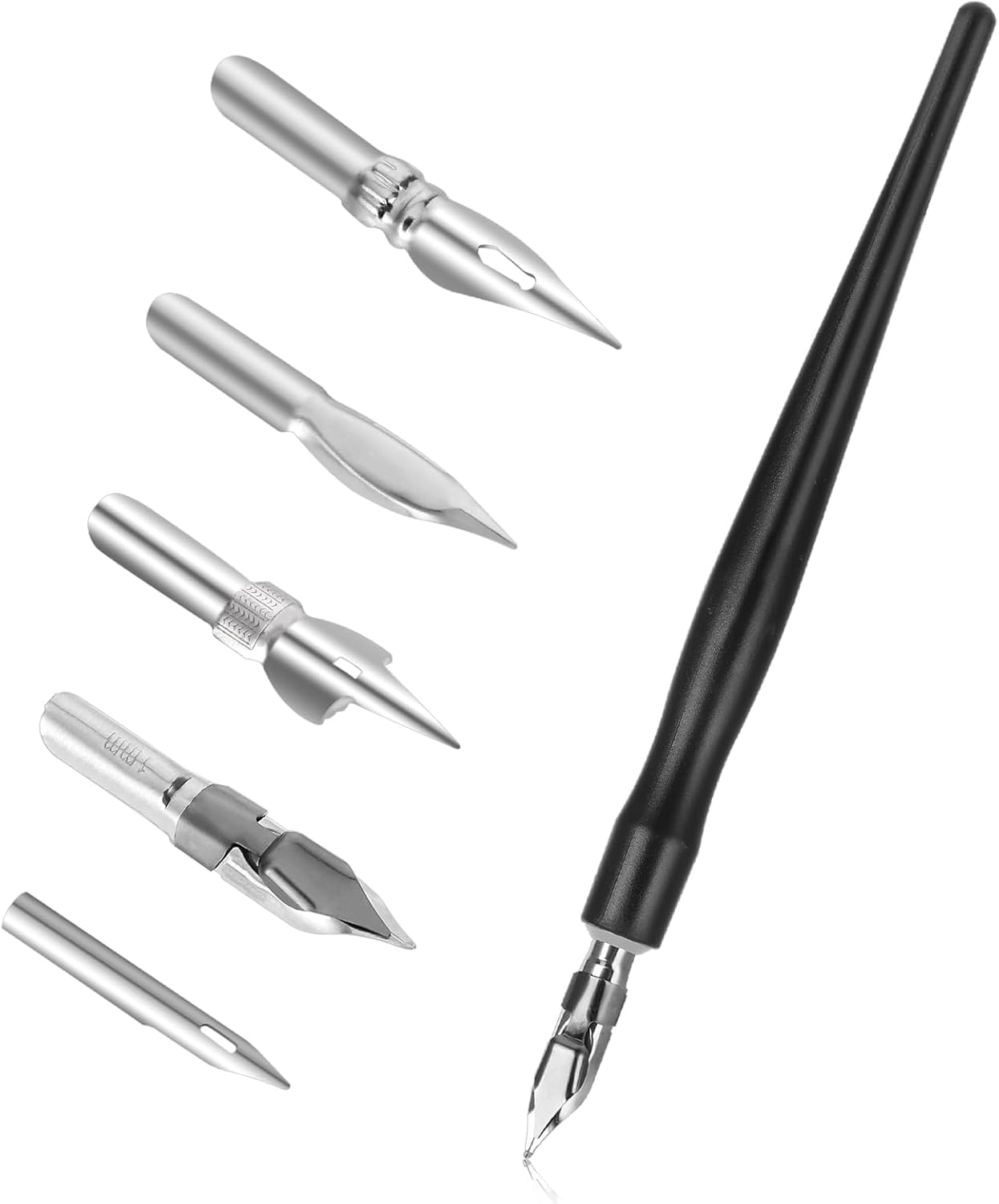 Oblique Calligraphy Pens Dip Set, Comic Pen Nib Set, Fluid Writer Pen, Calligraphy Dip Pen and Nibs Set Drawing with 5pcs Stainless Steel Pen Nibs Replacement Nibs Nib for Writing, Painting, Signing