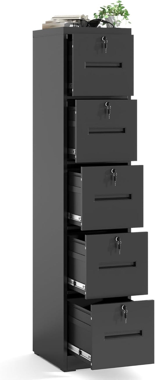 5 Drawer Metal File Cabinet with 5 Unique Locks Heavy Duty Locking File Cabinets Home Office Steel Filing Cabinet Vertical File Cabinets for Legal/Letter Size File,Assembly Required