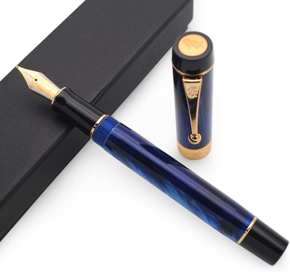 JINHAO 100 Fountain Pen with Ink Converter (Medium Nib 0.7mm, Galaxy Blue-A)
