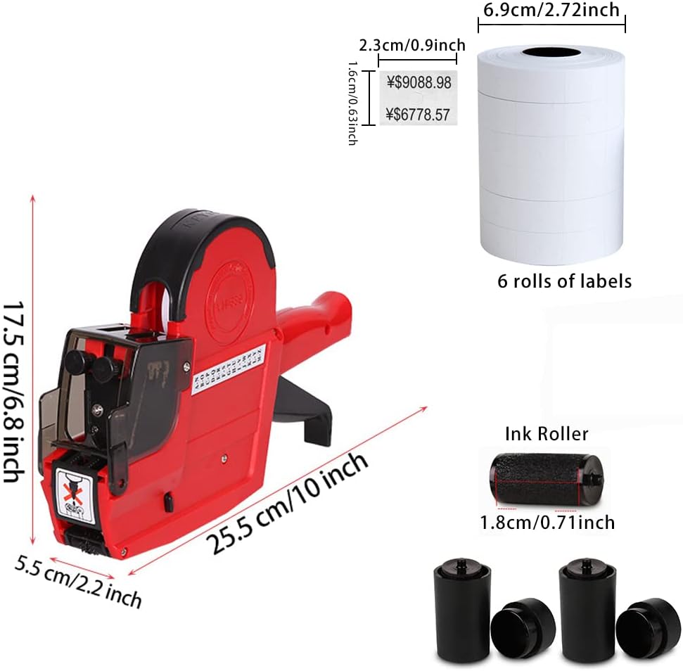2-Line 20 Digits Price Label Gun with Letters A-Z,Pricing Labeler with 5 Rolls/2800 Stickers 3 Inkers,Tag Maker Machine for Office Retail Shop Grocery Store Yard Sale