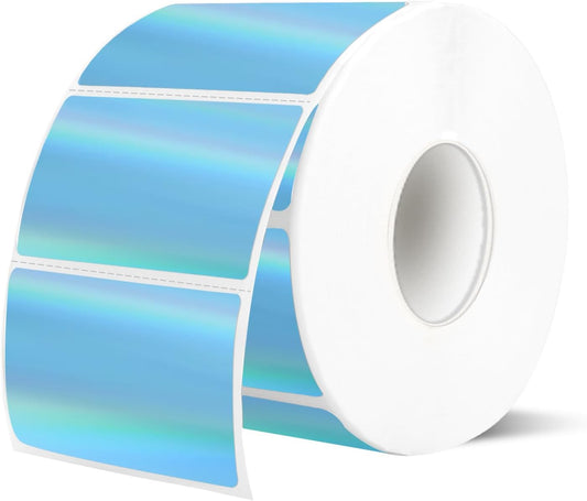 2.25"x1.25" Direct Thermal Labels, Holographic Thermal Printer Labels for Barcode, Self-Adhesive Address Shipping Thermal Label Stickers-1 Roll, 300 Labels, Holographic Blue