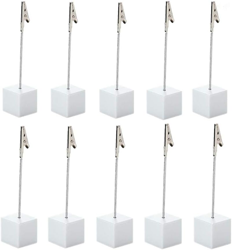 10pcs Table Number Holder Name Place Card Holder Memo Clip Holder Stand Note Holder Pictures Card Paper Menu Clip (Pure White)