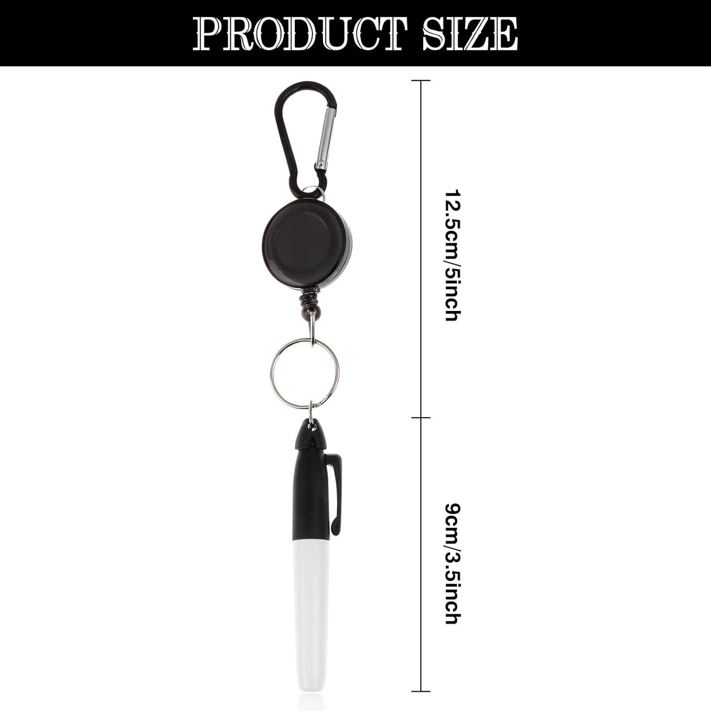 32 Pcs Mini Permanent Markers with Cap Clips Retractable Pen Reel Golf Ball Marker Pen Dry Erase Markers with Triangle Hook Golf Keychain Clips for Badge Black Ink Pens for Office School,Fine Point