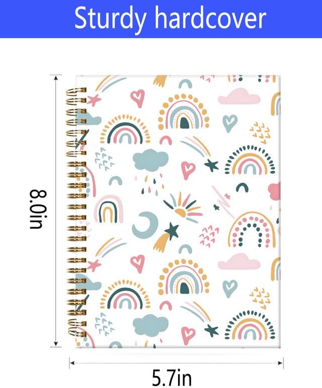 Spiral Journal Notebook,A5 Hardcover Lined Journals for Women Girl 6 x 8.3 in,120 Pages Thick Paper,Cute College Ruled Writing Notebook for Gifts Office Work School(Rainbow Heart)