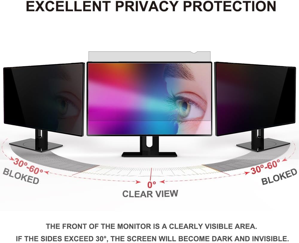 24 inch Computer Privacy Screen Filter - Suitable for 16:9 Aspect Ratio Widescreen Monitor - Blue Light Filter - Anti-Glare & Anti-Scratch Protector Film (24" Widescreen (16:9))