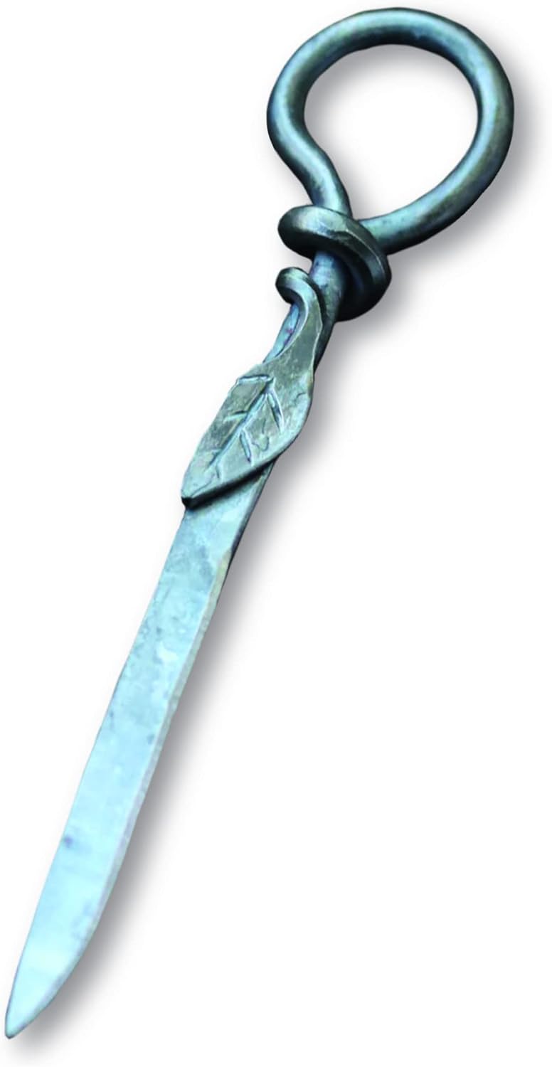 Letter Opener Cast Iron Knife | Luxury, Rustic & Antique Style Desk Accessory for Cutting Open Paper Envelopes & Packages | Made in USA | by Wicks Forge | Leaf