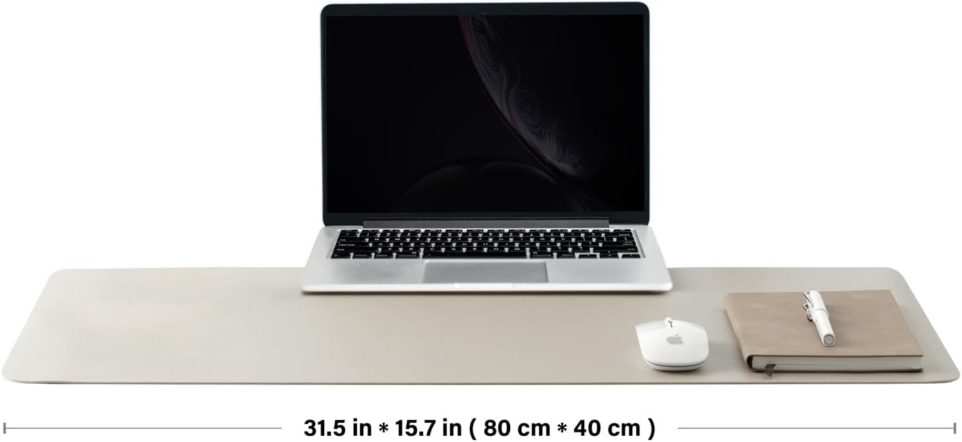 HOMIEAZICOZI Leather Desk Mat - Non-Slip PU Pad for Office and Home Organization Accessories Ideal Large Mouse Mats on Top of Desks (Light Gray,31.5''x 15.7'') (DPD-LGr-M)