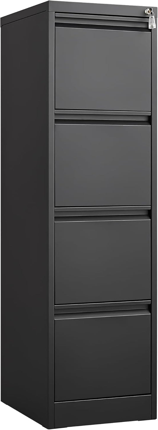 4 Drawer File Cabinet with Lock, Vertical File Cabinets for Home Office, Metal Filing Cabinets, Heavy Duty Steel Lockable Filing Storage Cabinet for Letter/Legal/A4/F4 Size Files, Black