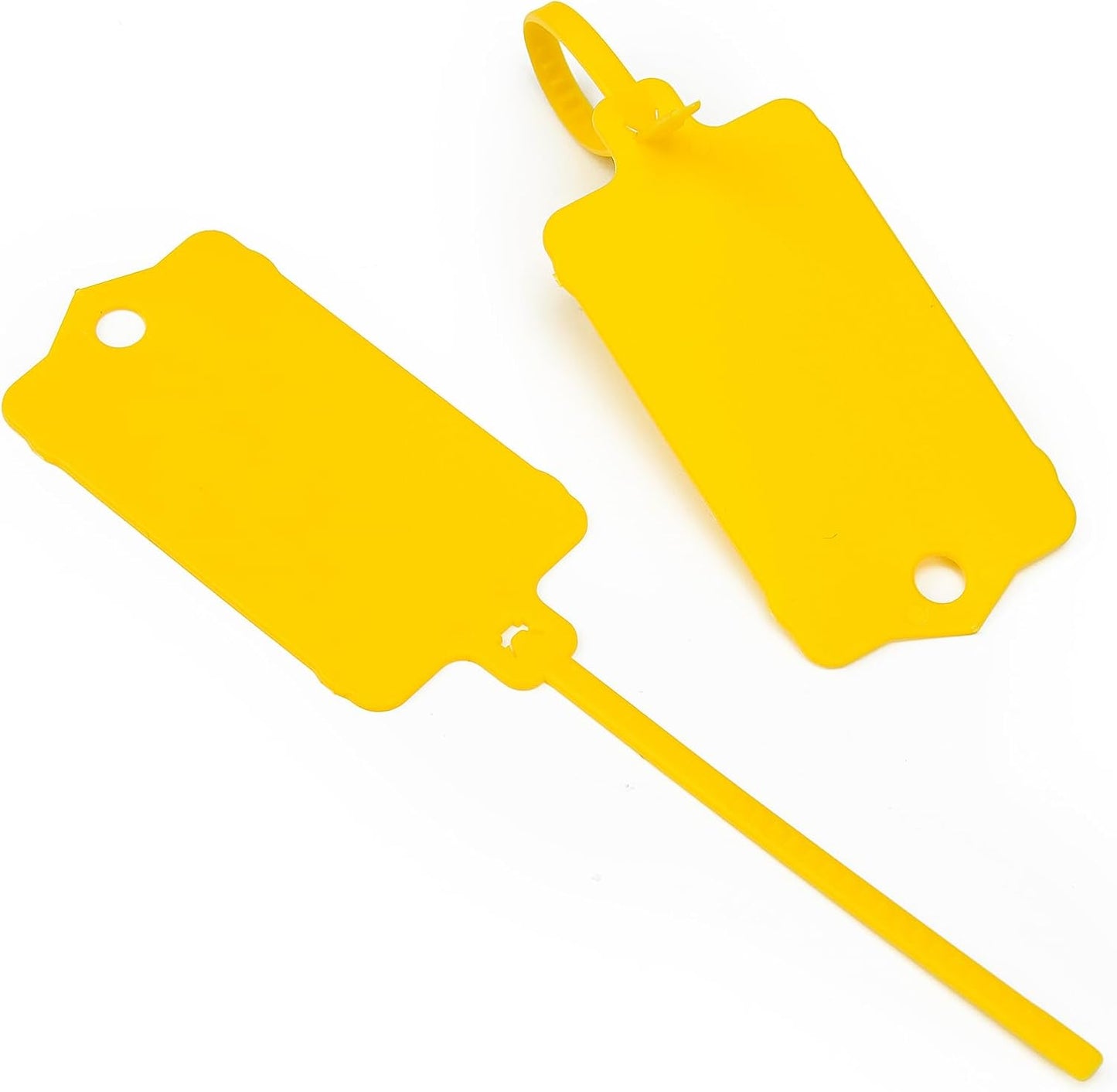 100pcs Blank Plastic Tags for Labeling Reusable Hanging Tags Ties Key Tag Storage Labels Waterproof Plastic Mark Label Writable Hang Sign with One Marker Pen (Yellow)