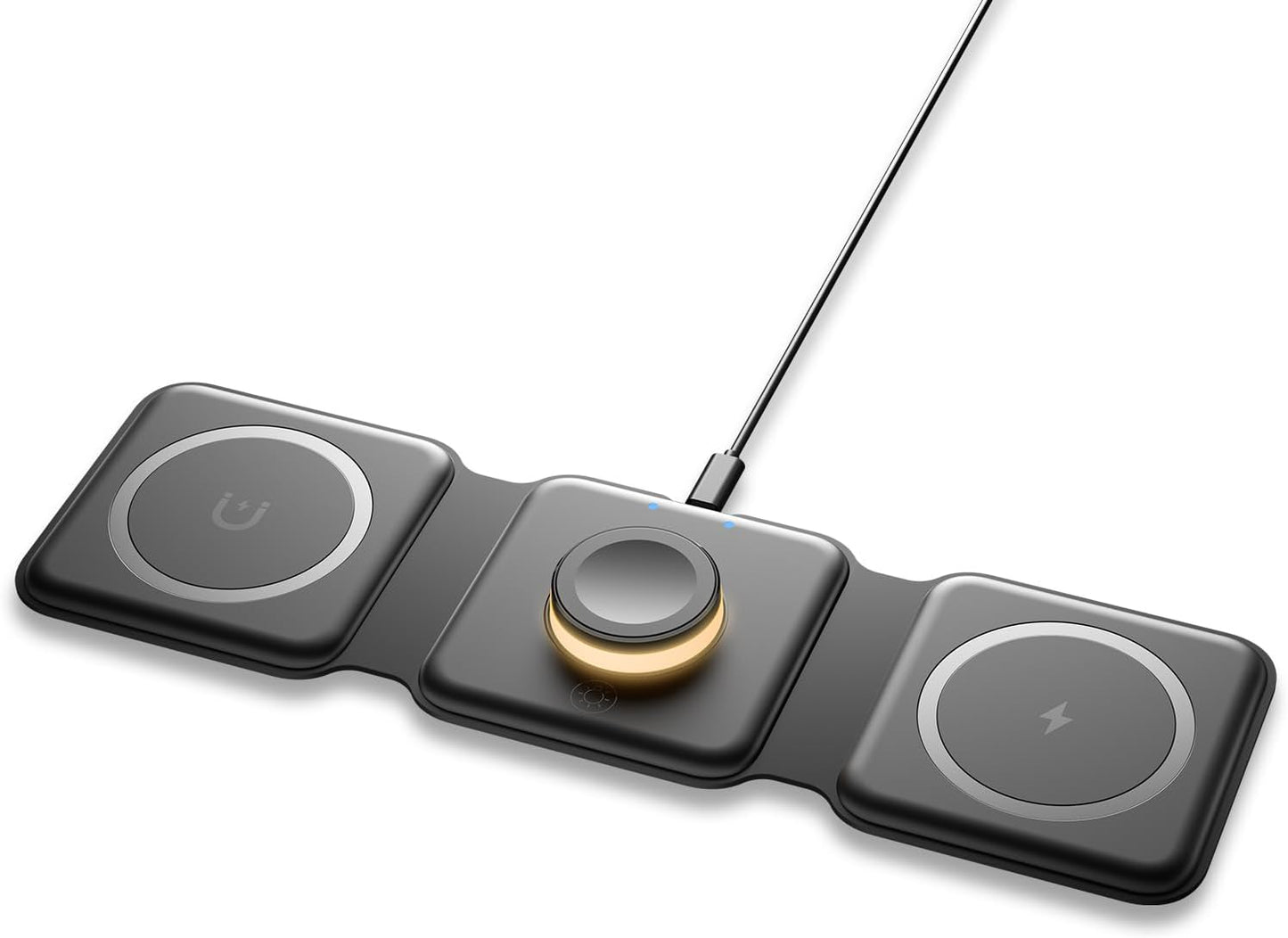 ESSAGER 3 in 1 Foldable Wireless Charger for iPhone 16/15/14/13/12/11 Series, Magnetic Wireless Charging Station, Travel Wireless Fast Charging Pad for Airpods 4/3/2/Pro, iWatch (3 in 1, Black)