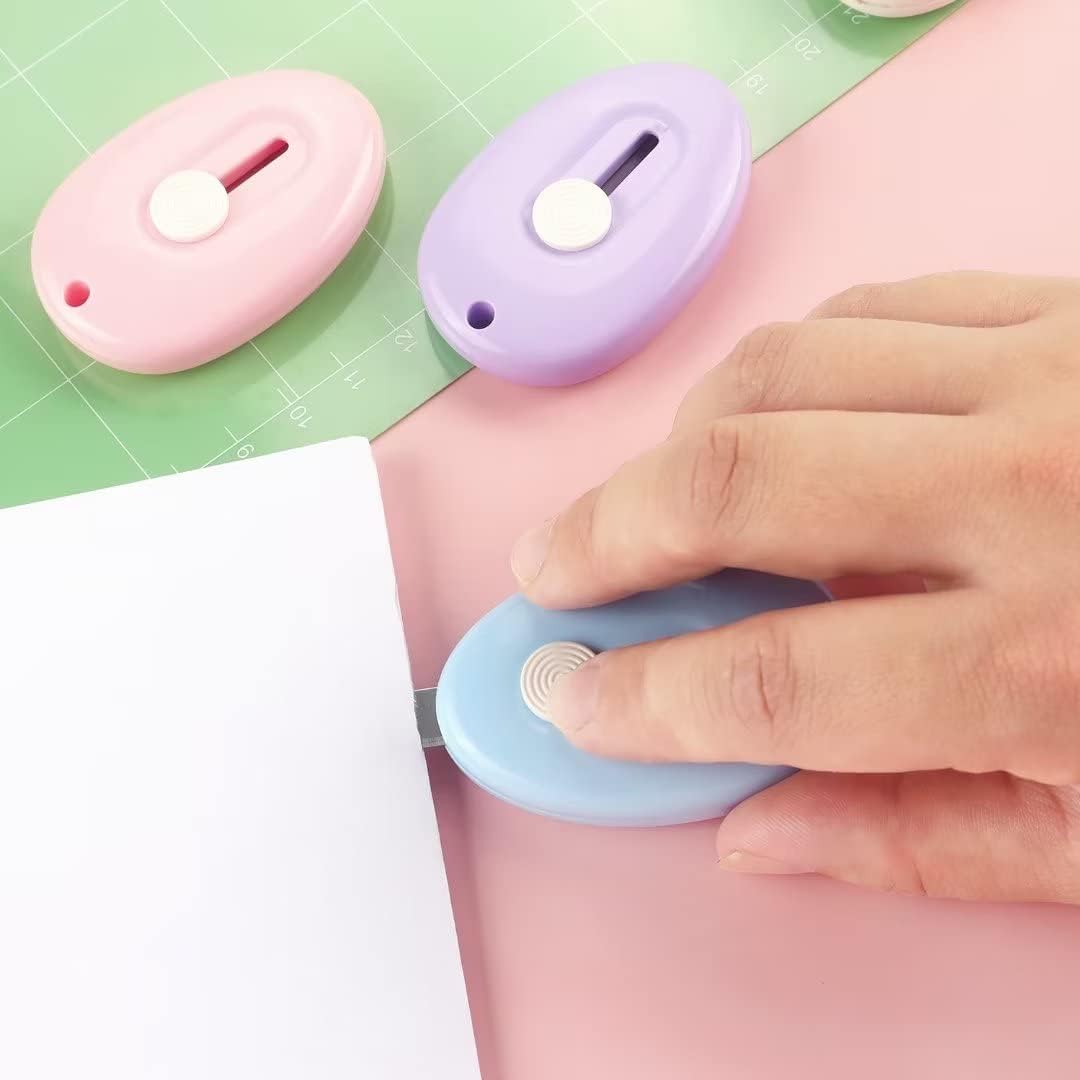 Tamaki 4 Pack Mini Box Cutter Retractable Utility Knife Letter Opener Envelope Slitter, Box Cutter with Key Chain Hole (Blue, Pink, Purple, White)