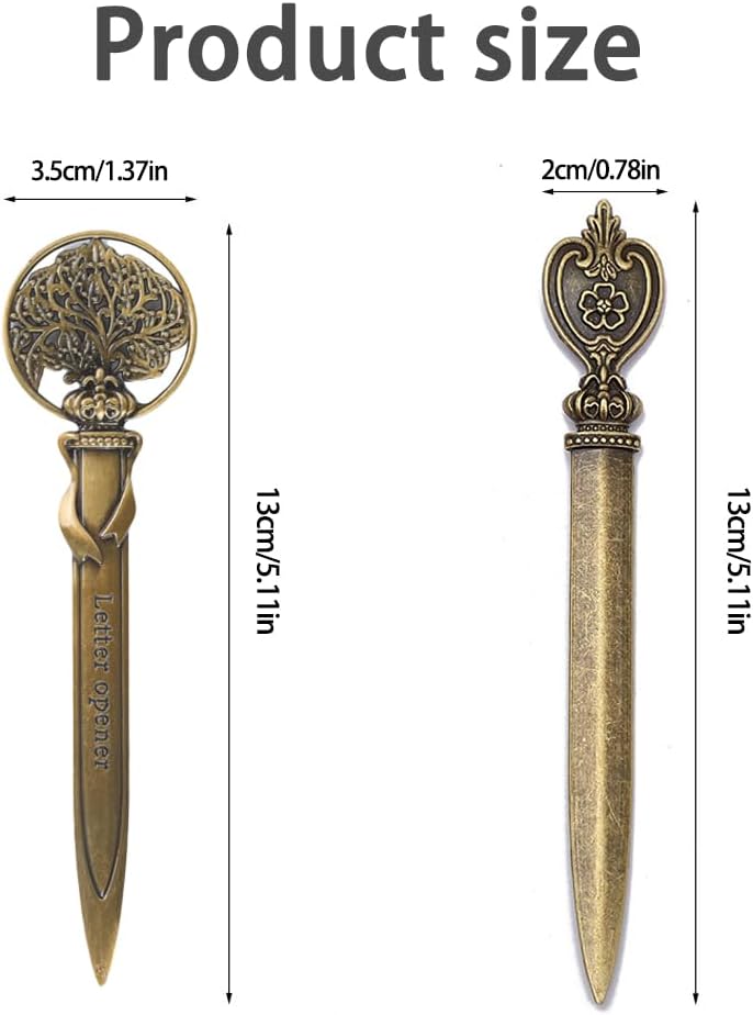 Vintage Letter Opener Set 2 Piece Antique Metal Cute Letter Cutter for Office and Home Decorative Envelope Knife Elegant Design
