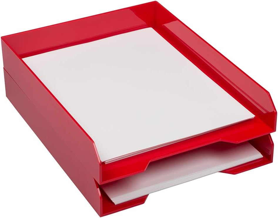 JAM PAPER Stackable Paper Trays - Red - Desktop Document, Letter, & File Organizer Tray - Sold Individually