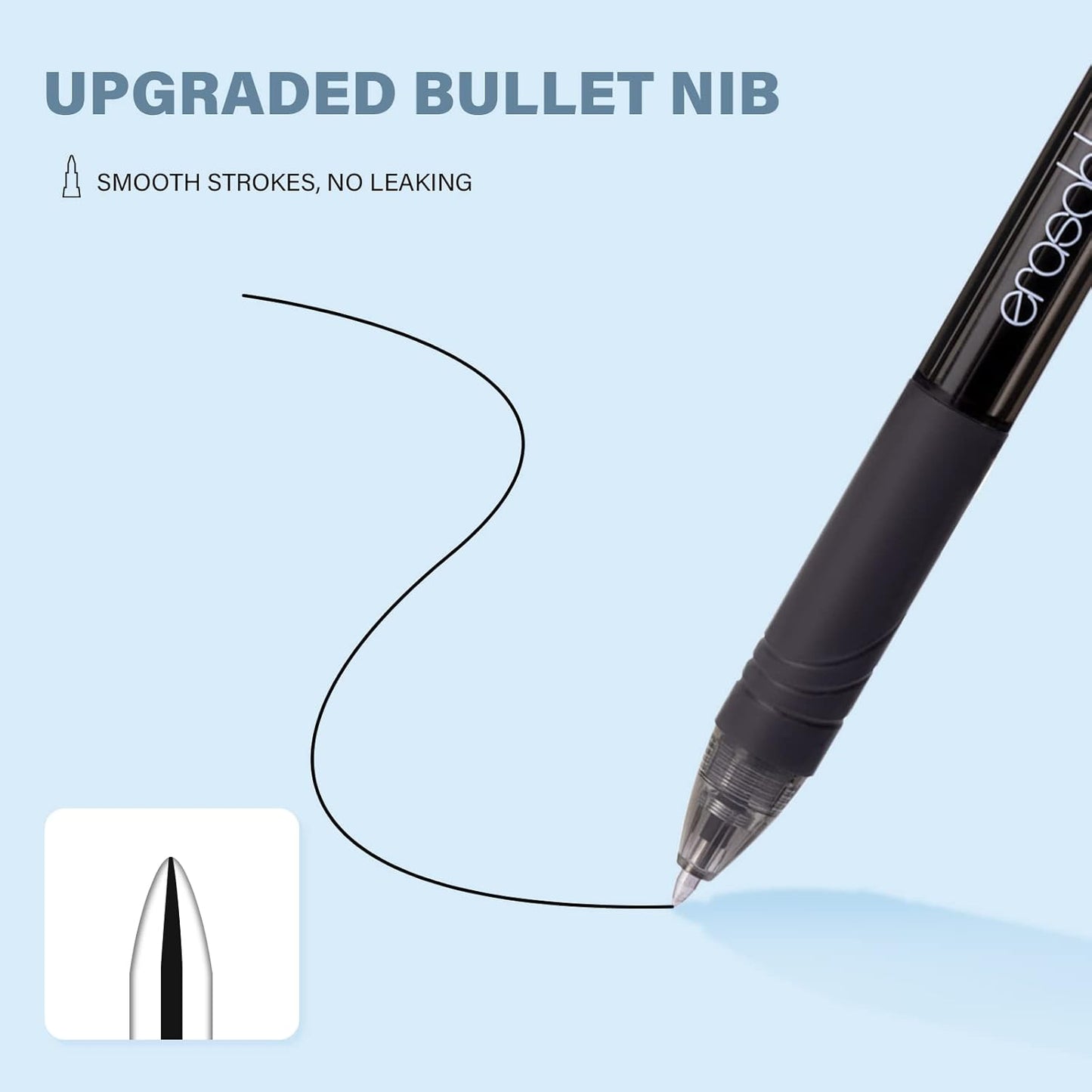 ParKoo Retractable Erasable Gel Pens 0.7mm, 12 Black Twist Pens Fine Point, Make Mistakes Disappear, Smooth Writing with Comfortable Grip for Journaling Drawing Note Taking