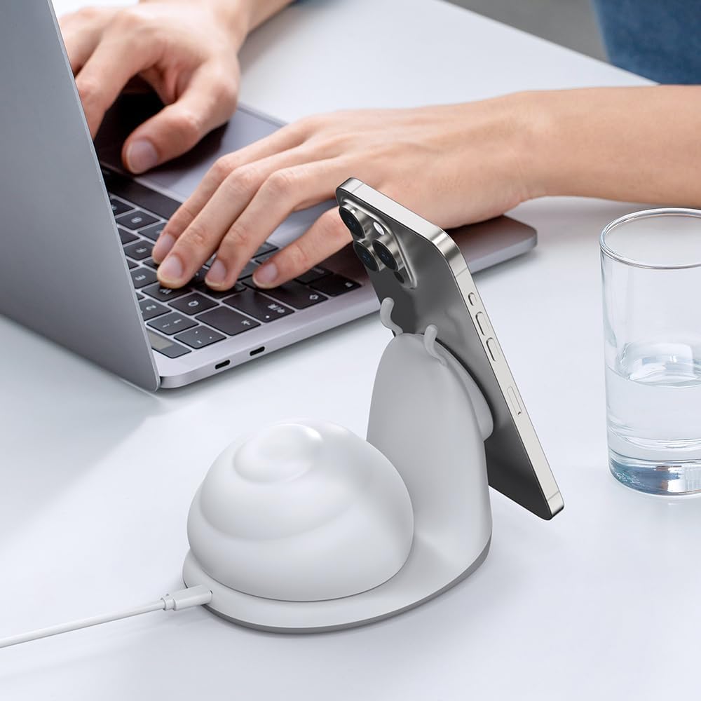 Cell Phone Magnetic Wireless Charger,Add Rechargeable Cute Snail Night Light for, 3 Level Dimmable, Suitable for Office and Room