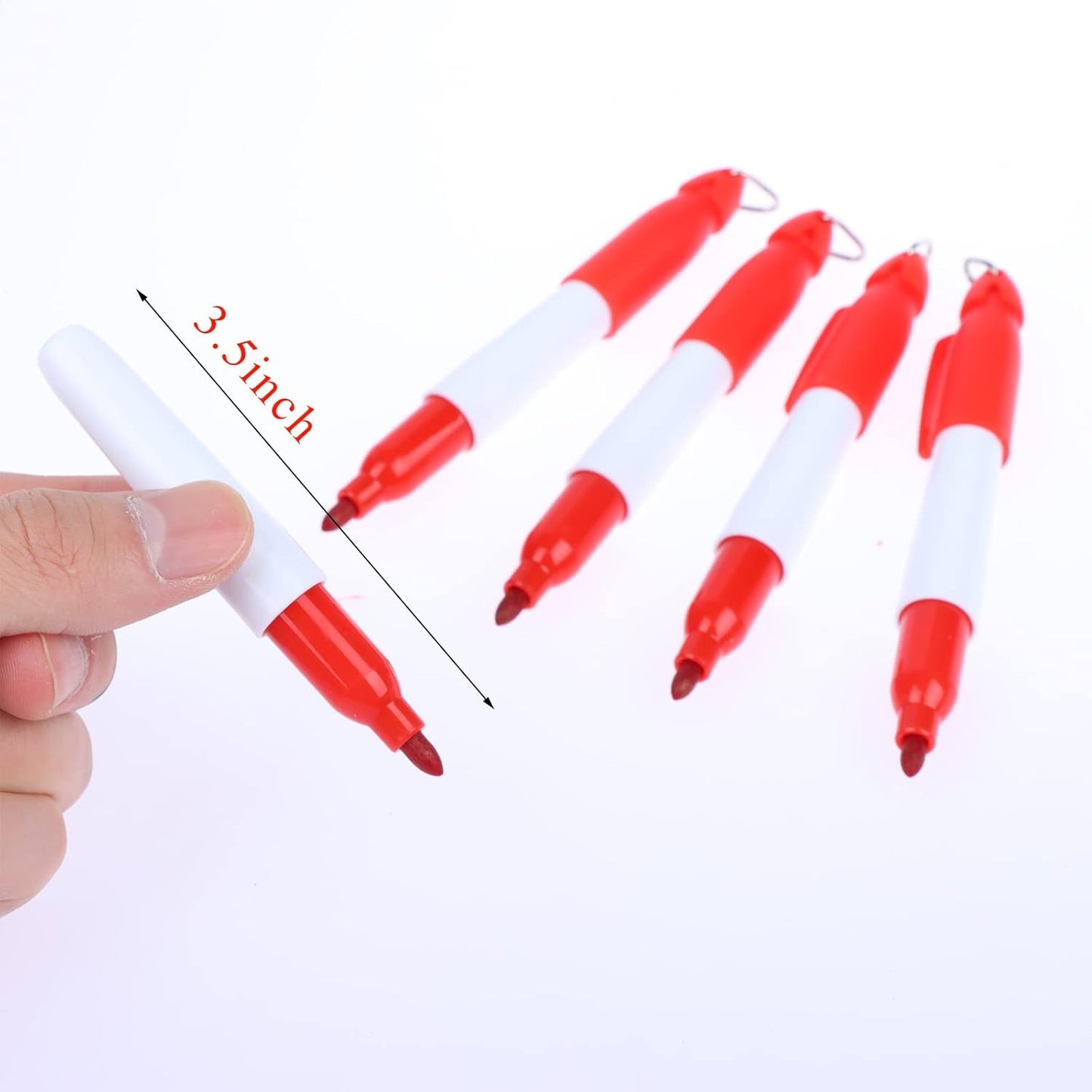 50 Pcs Mini Permanent Markers with Cap Clips Golf Ball Marker Pen Dry Erase Markers with Triangle Hook Golf Keychain Clips for Badge Red Ink Pens for Office School Outdoor Activities,Fine Point