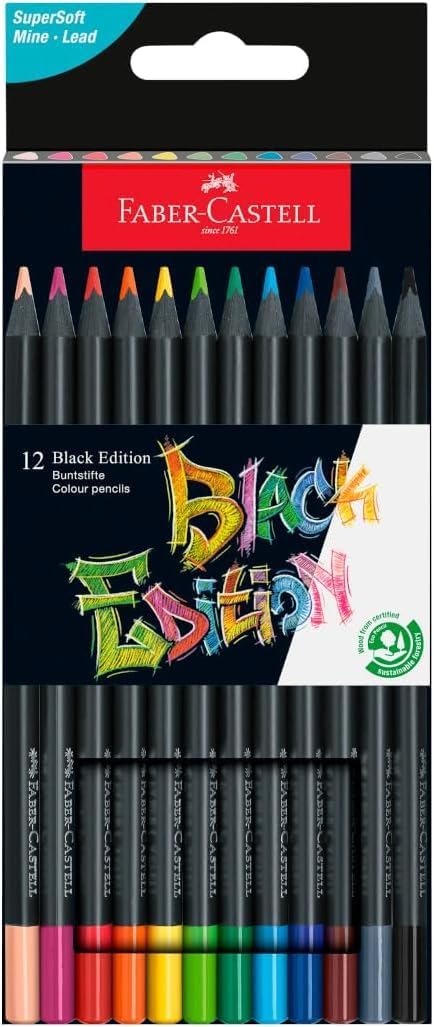 Faber-Castell Black Edition Colored Pencils: 12 Classic