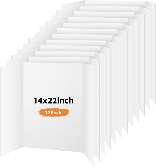 12 Pack Trifold Poster Board, 14x22 Inches White Presentation Board, Portable Display Board for Science Fair, School DIY Project and Business Exhibitions