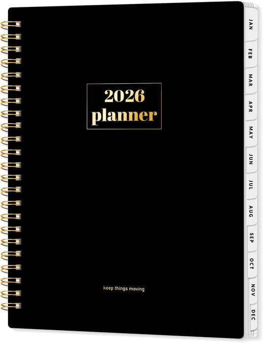 SUNEE Planner 2026 Weekly and Monthly, January 2026-December 2026, 6.4"x8.3", Tabs, Note Pages,Spiral Binding, Black