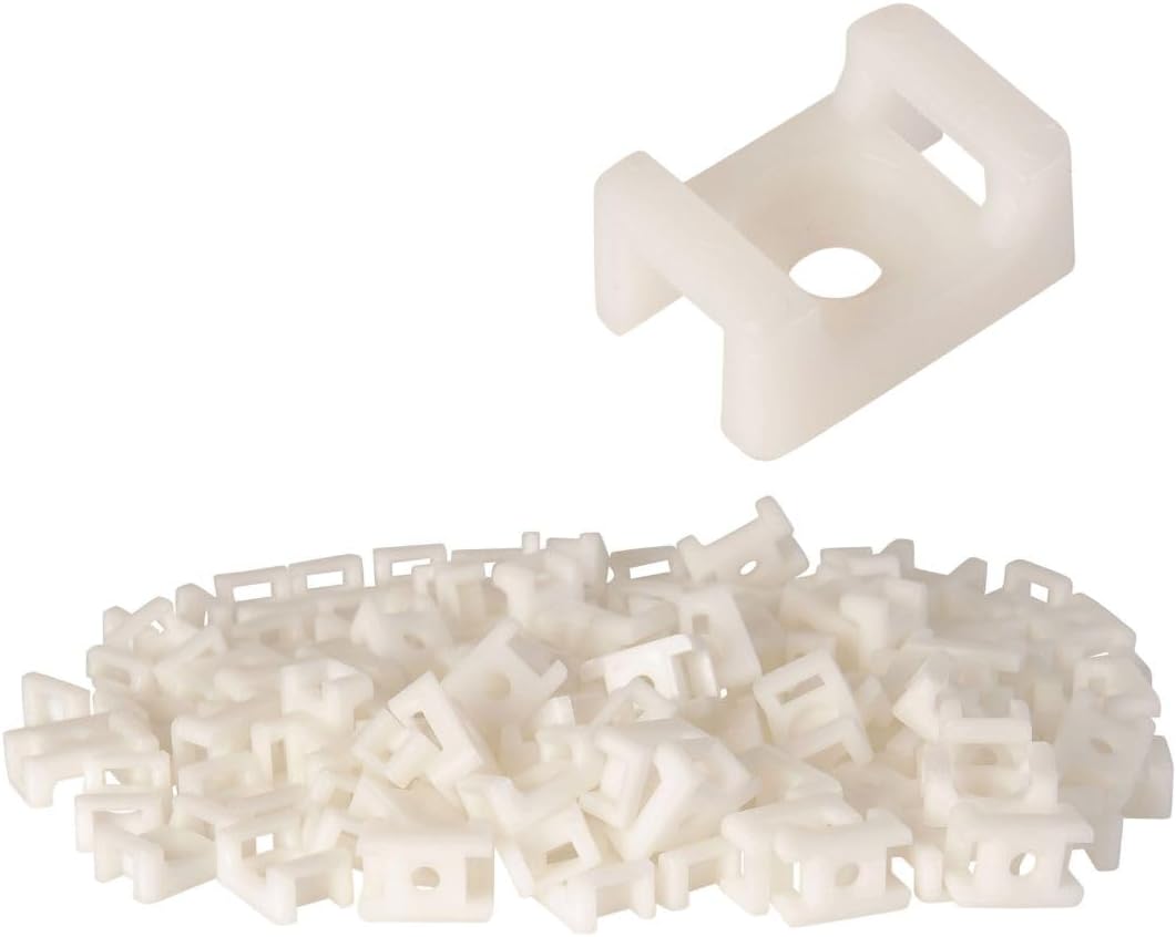GTSE 100 Pack Of White/Clear Screw Mounts, Zip Ties Up To 0.2" Wide, Saddle Type Zip Tie Anchors