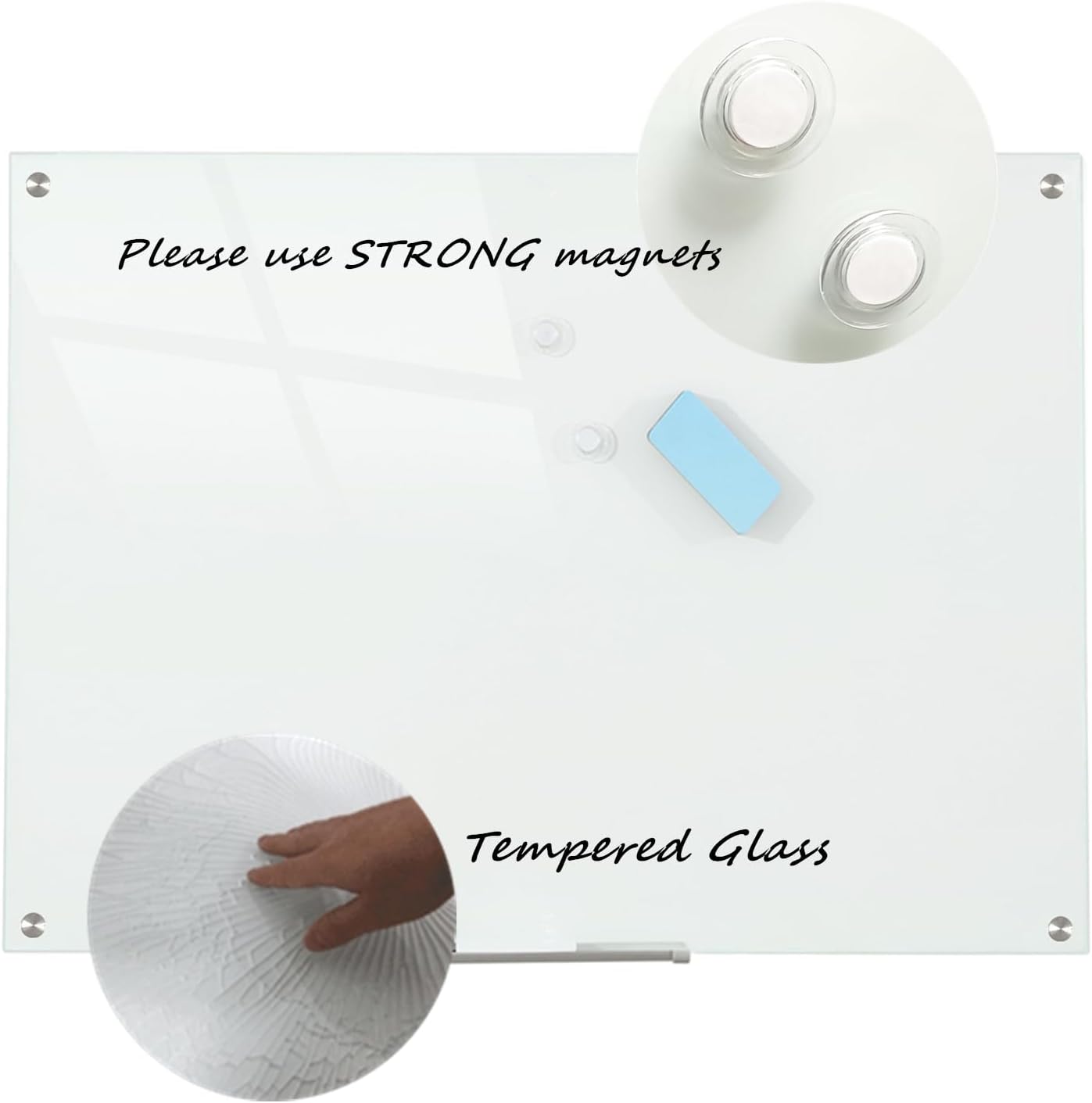 Glass Whiteboard Magnetic Dry Erase Board 48 x 36 Inches, Wall Mounted Glass White Board for Office School Home.