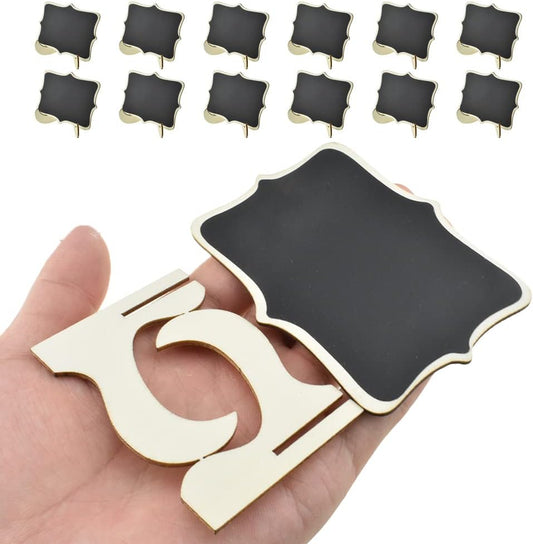 HAHIYO Mini Blackboards Chalkboard Signs with Wood Easels Support Easy Set up Smooth Even Surface Easy Write and Clean Stand Not Fall Over for Food Wedding Buffet Memo 12PCS