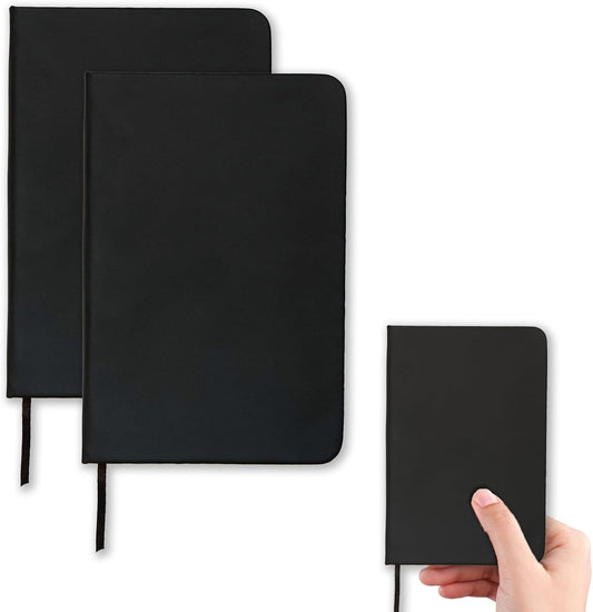 2 Pack Notebook Journal, 160 Pages Pocket Notepad with Waterproof Cover, Mini Memo Pads for Home, School, College, Office, Work, Travel (Black)