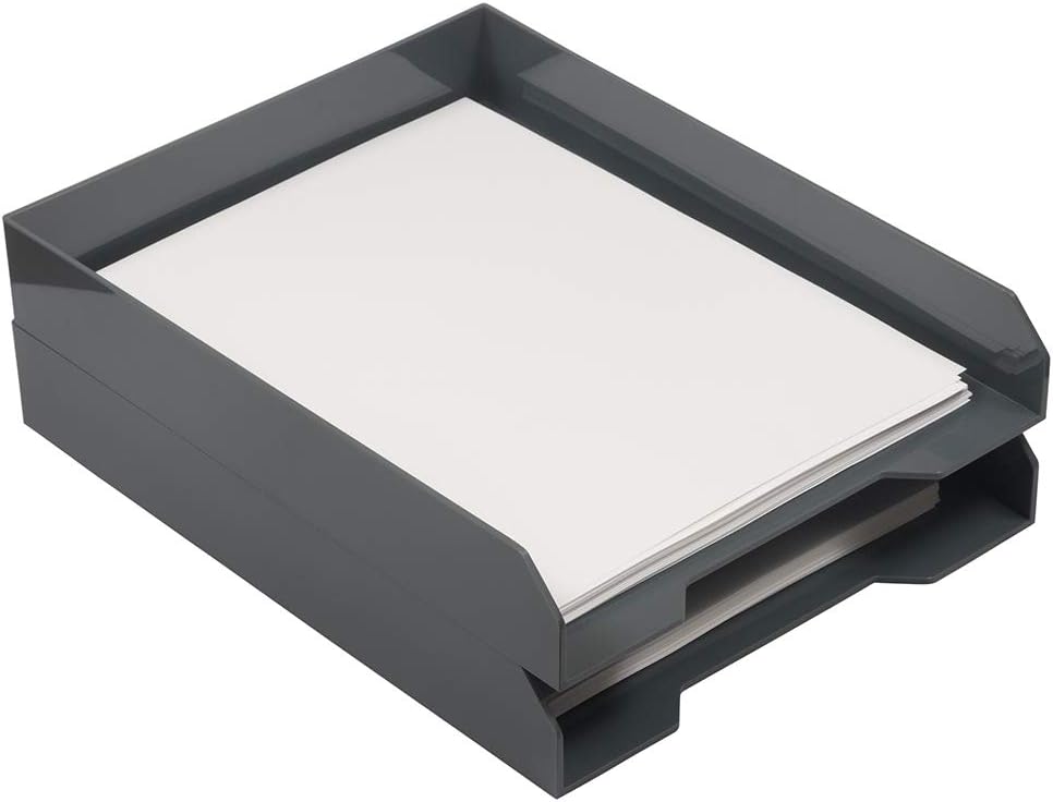 JAM PAPER Stackable Paper Trays - Grey - Desktop Document, Letter, & File Organizer Tray - 2/Pack