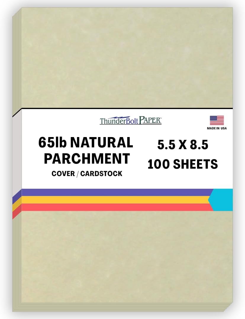 100 Natural Parchment 65lb Cover Paper Sheets 5.5" X 8.5" (5.5X8.5 Inches) Half Letter | Statement Size - Printable Old Parchment Semblance