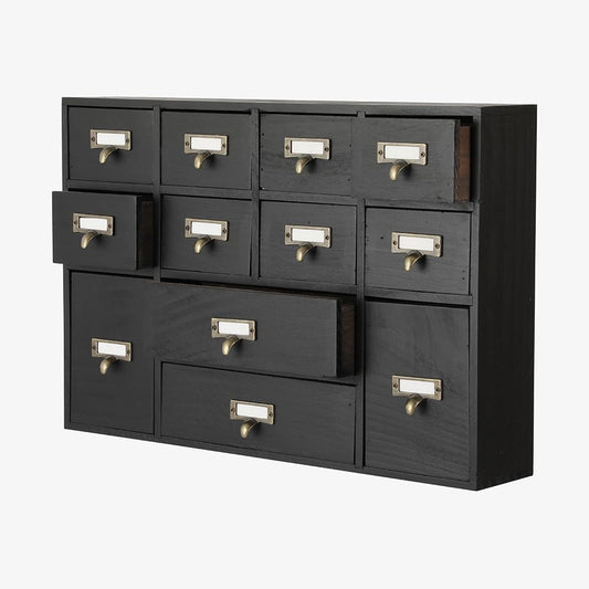 12 Drawers Apothecary Cabinet with Drawers Tabletop Apothecary Drawers Library Card Catalog Cabinet Medicine Cabinets Wood Desk Organizer Wooden Storage Box (Black)