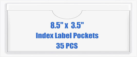Origin-Joy 35 PCS Self Adhesive Index Card Pockets with Top Open, Clear Plastic Label Holder for Cards of Note, Library and Business, Adhesive Label Pockets & Card Holder (8.5 x 3.5 inch)
