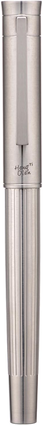 Hongdian T1 Titanium Fountain Pen, Iridium Extra Fine Soft Nib Chinese Knot Carving with Converter and Metal Box Set