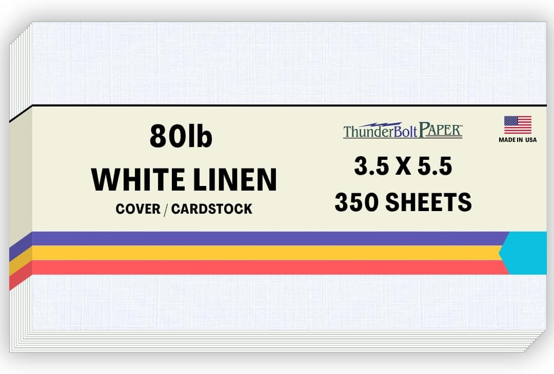 350 Bright White Linen 80# Cover Paper Sheets - 3.5 X 5.5 Inches USPS Standard Postcard Card Size - 80 lb/pound Card Weight - Fine Linen Textured Finish