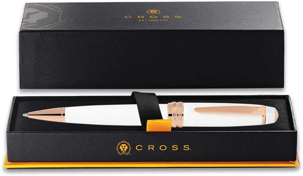 Cross Bailey Refillable Ballpoint Pen Presented in a Premium Gift Box - Medium Point, Black Ink, White & Rose Gold