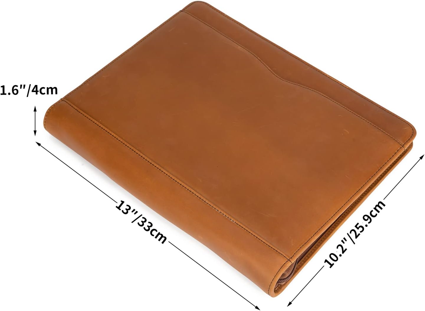 Professional Leather Business Padfolio Portfolio Case, 3 Ring Binder,Zippered Business Document Organizer Folder Tablet Pad Folio,with Letter Size Notepad (Brown Standard)