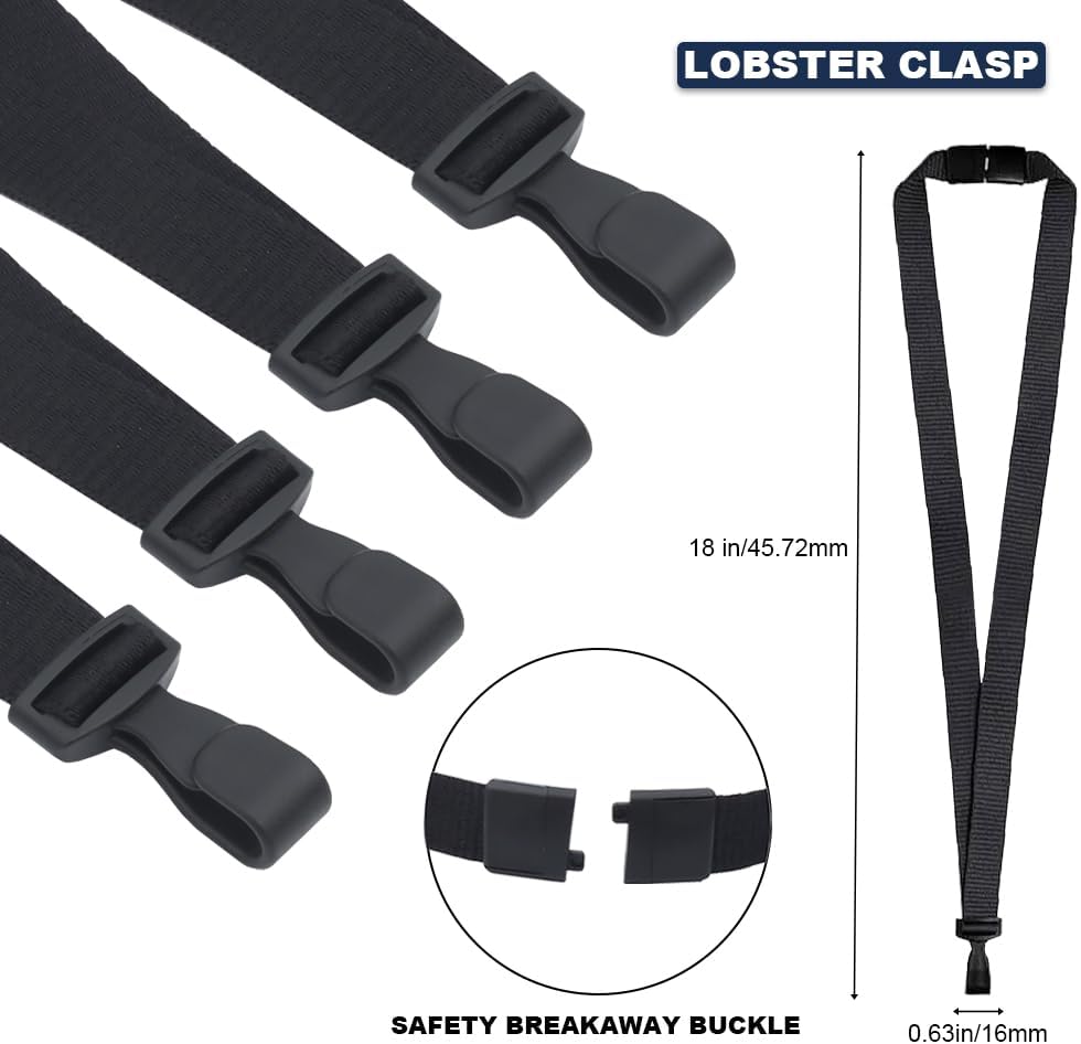 100 Pack Bulk Polyester Breakaway Lanyards with Plastic No Twist Clip & Safety Breakaway Clasp-Great for Radiology-School Hospital-MRI Safe-Neck Strap I.D. Badge Holders 36”(Black)